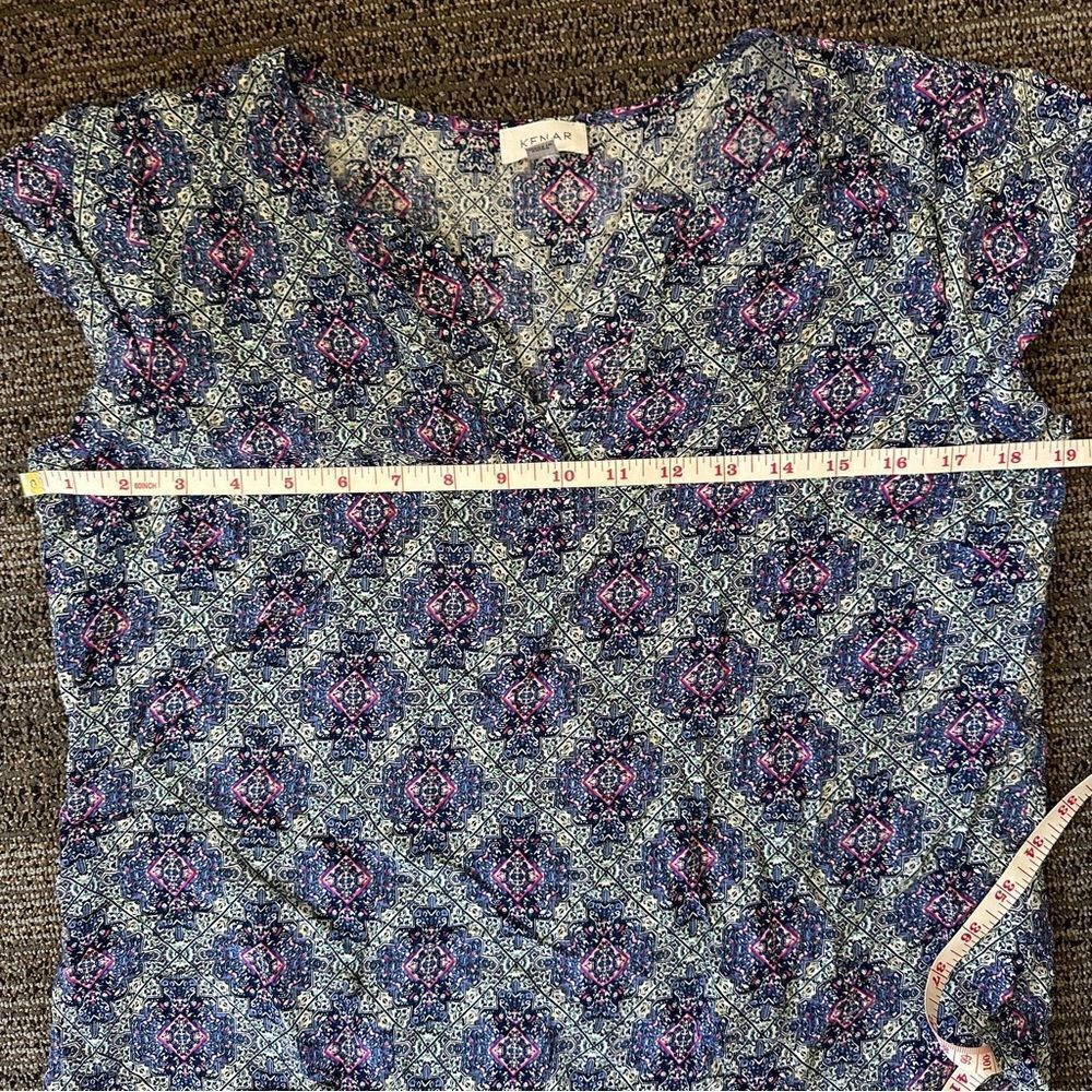 Kenar Womens Purple and Blue Tone Patterned Lightweight V-Neck M - Picture 8 of 11
